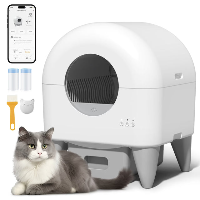 95L Self Cleaning Automatic Cat Litter Box, White.
