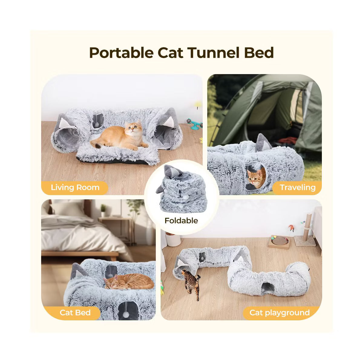 Cat Tunnel Bed Pet Toy for Indoor Cats