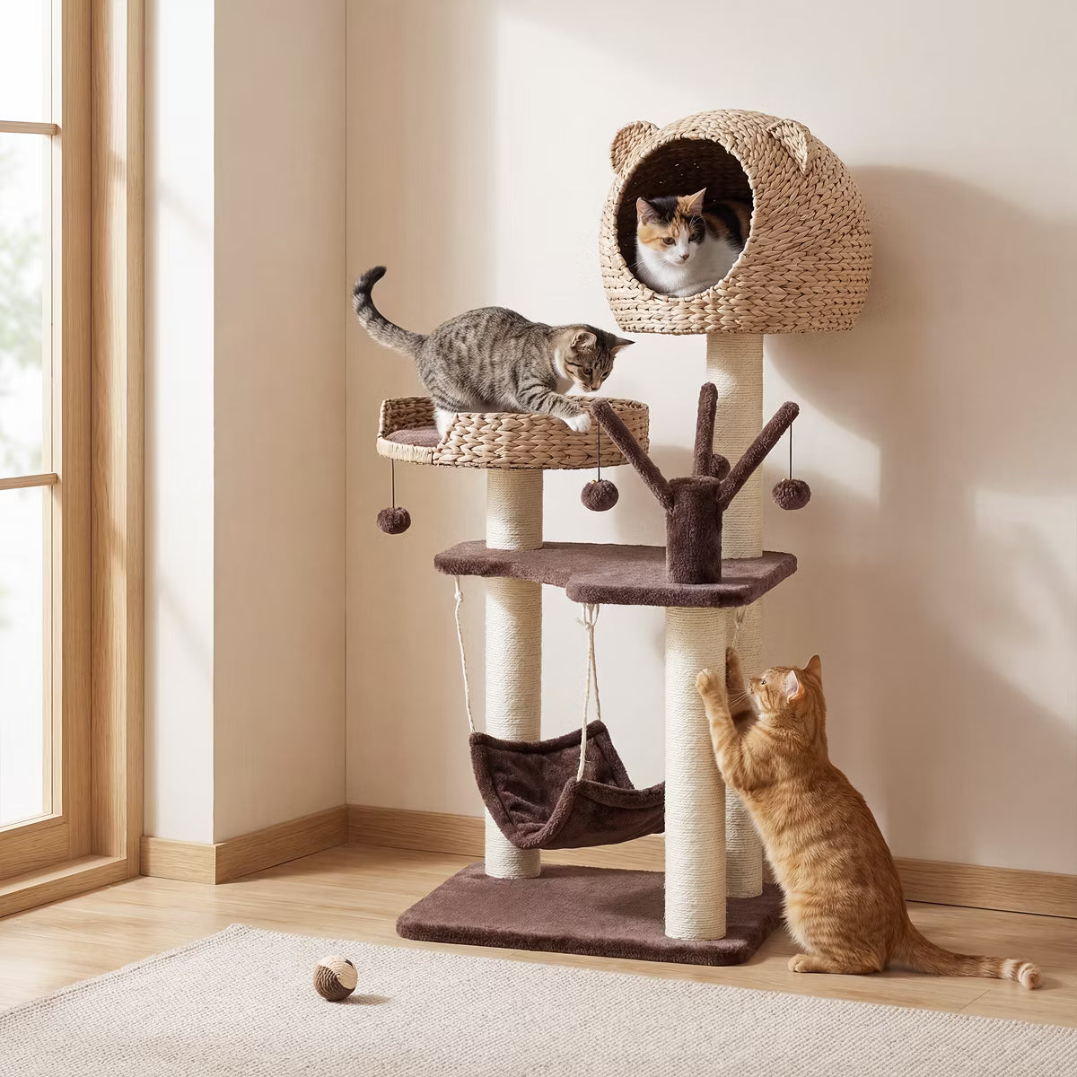 48'' Tall Cat Tree Tower Multi-Level Play Activity Center withCondo Hammock Cushion