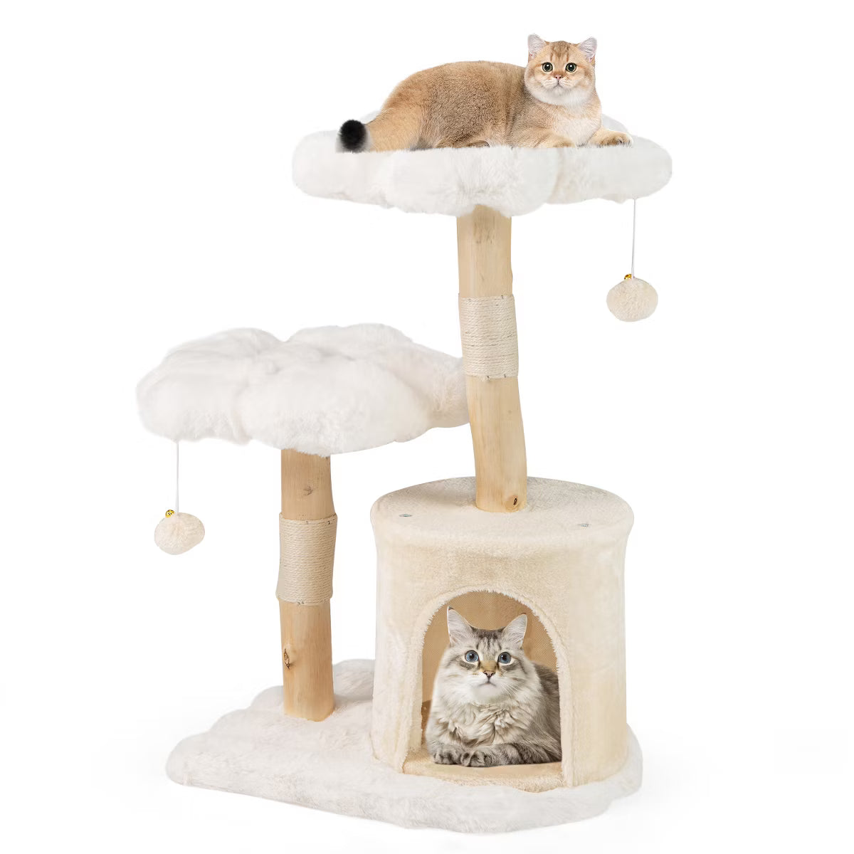 32 inch Cute Wood Cat Tree w/ Scratching Posts Pet Condo Furniture Activity Center