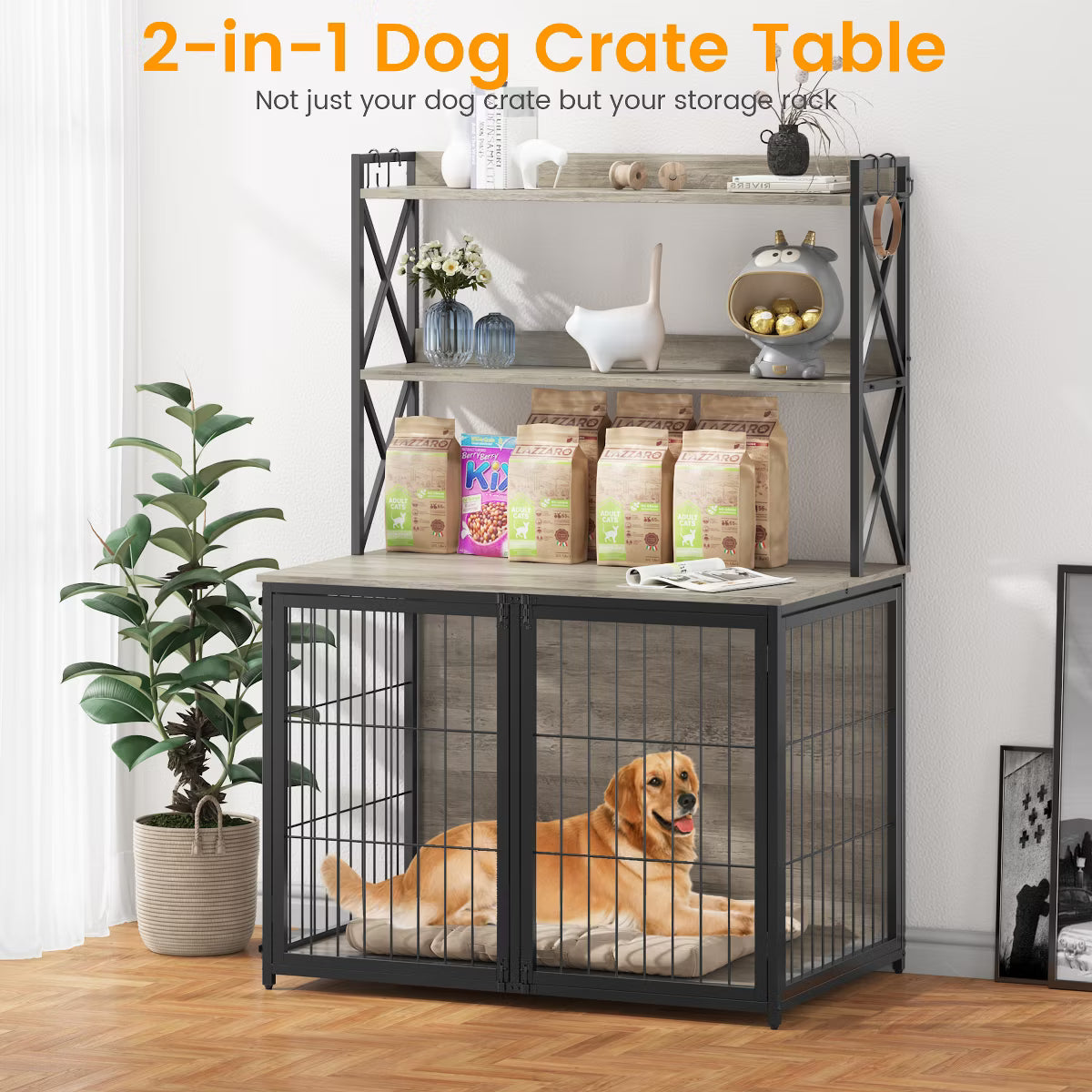 42.5 Inch Dog Crate with Storage Shelves