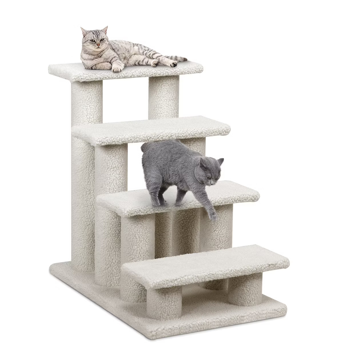 24''4-Step Pet Stairs Carpeted Ladder Ramp 8 Scratching Post Cat Tree Climber