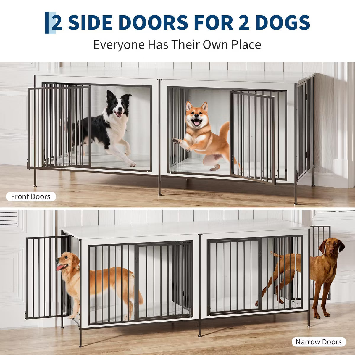 79" Double Dog Crate Furniture, Heavy-Duty Wooden Indoor Dog Kennel with Divider,