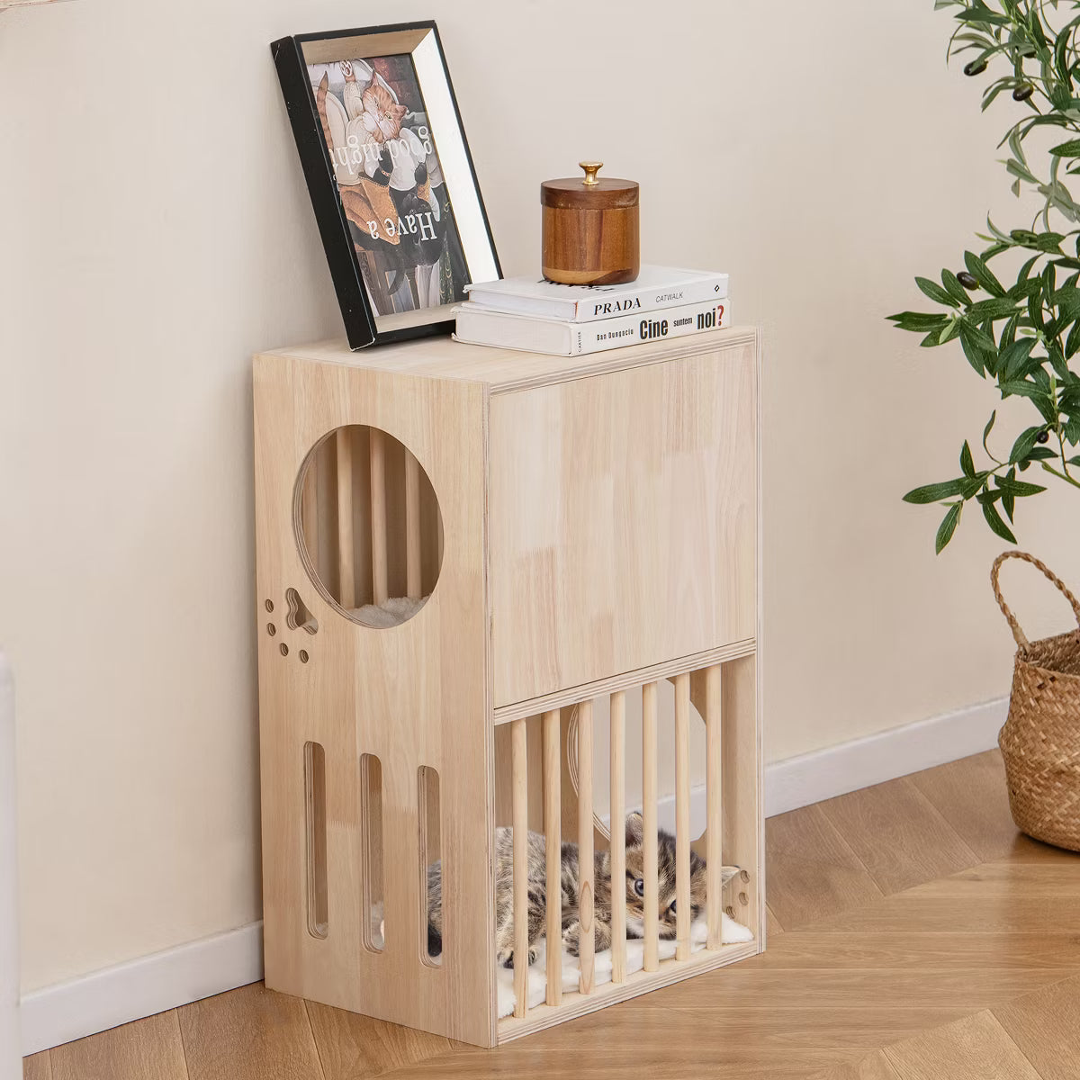 Luxury Wood Cat House Kitten Cage Condo