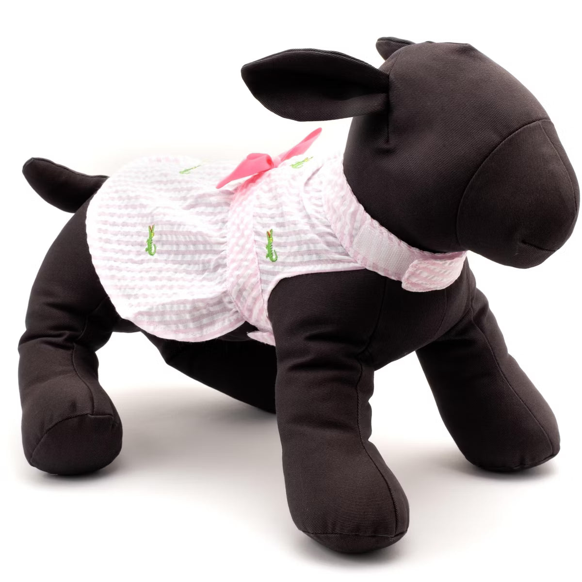 Embroidered Alligator Stripe Seersucker Adjustable Pet Dress
