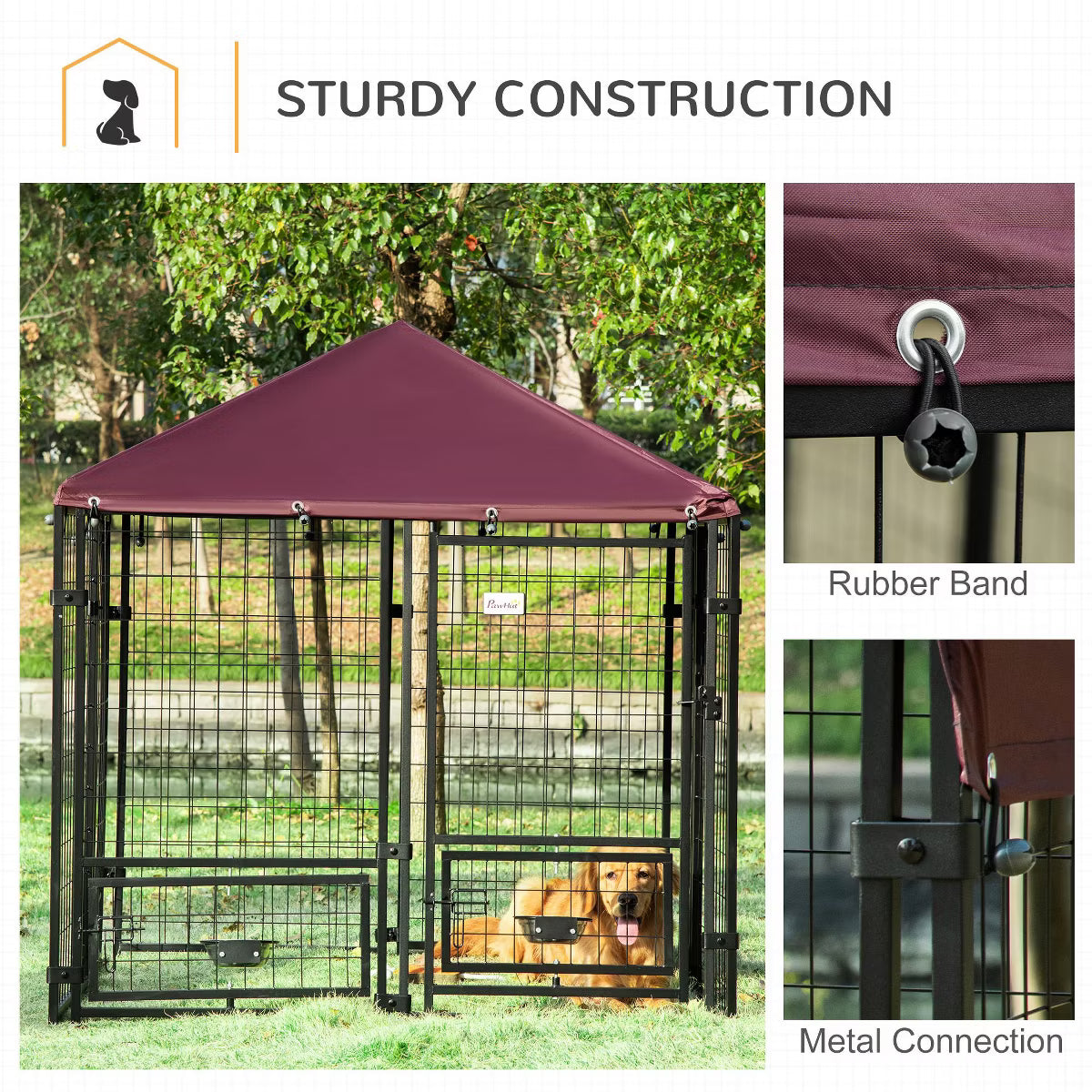 Outdoor Dog Kennel with Rotating Bowl Holders
