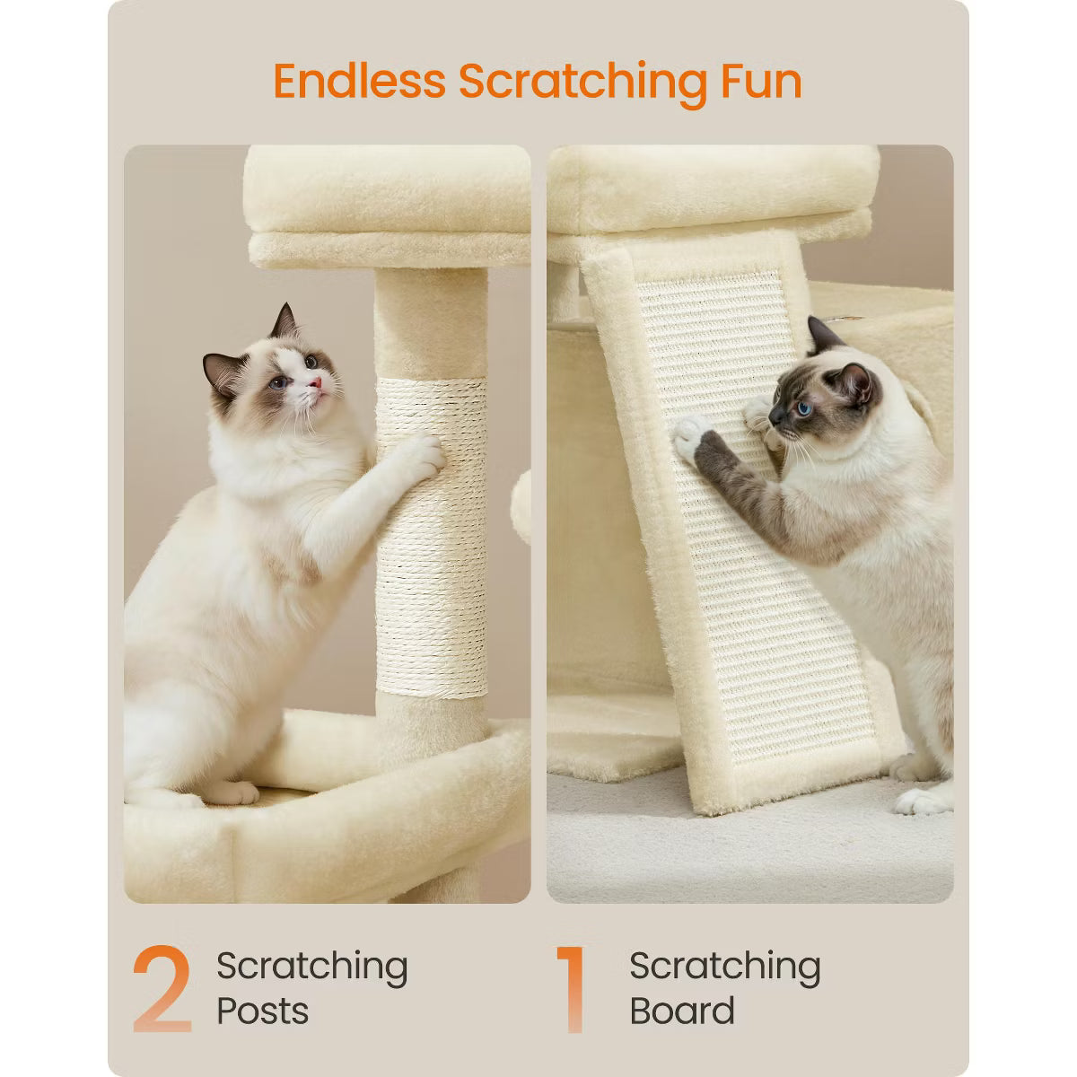 Cat Tower Condo with Scratching Posts and Ramp, 2 Large Perches