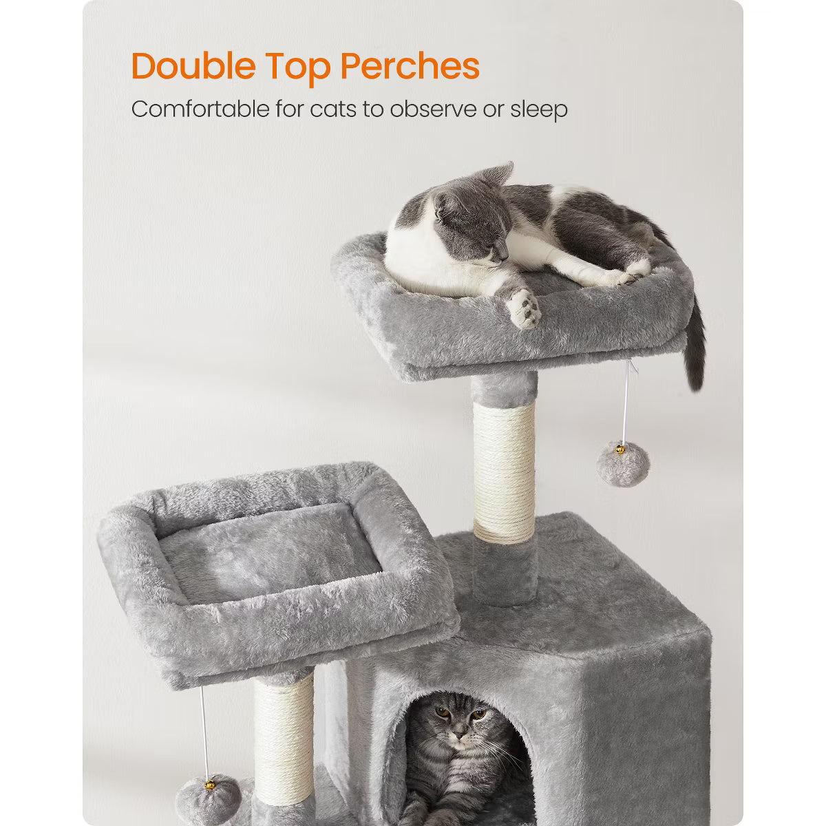 45.3-Inch Cat Tower with Scratching Ramp, Multi-Level Cat Condo with Spacious Cave & 2 Perches,