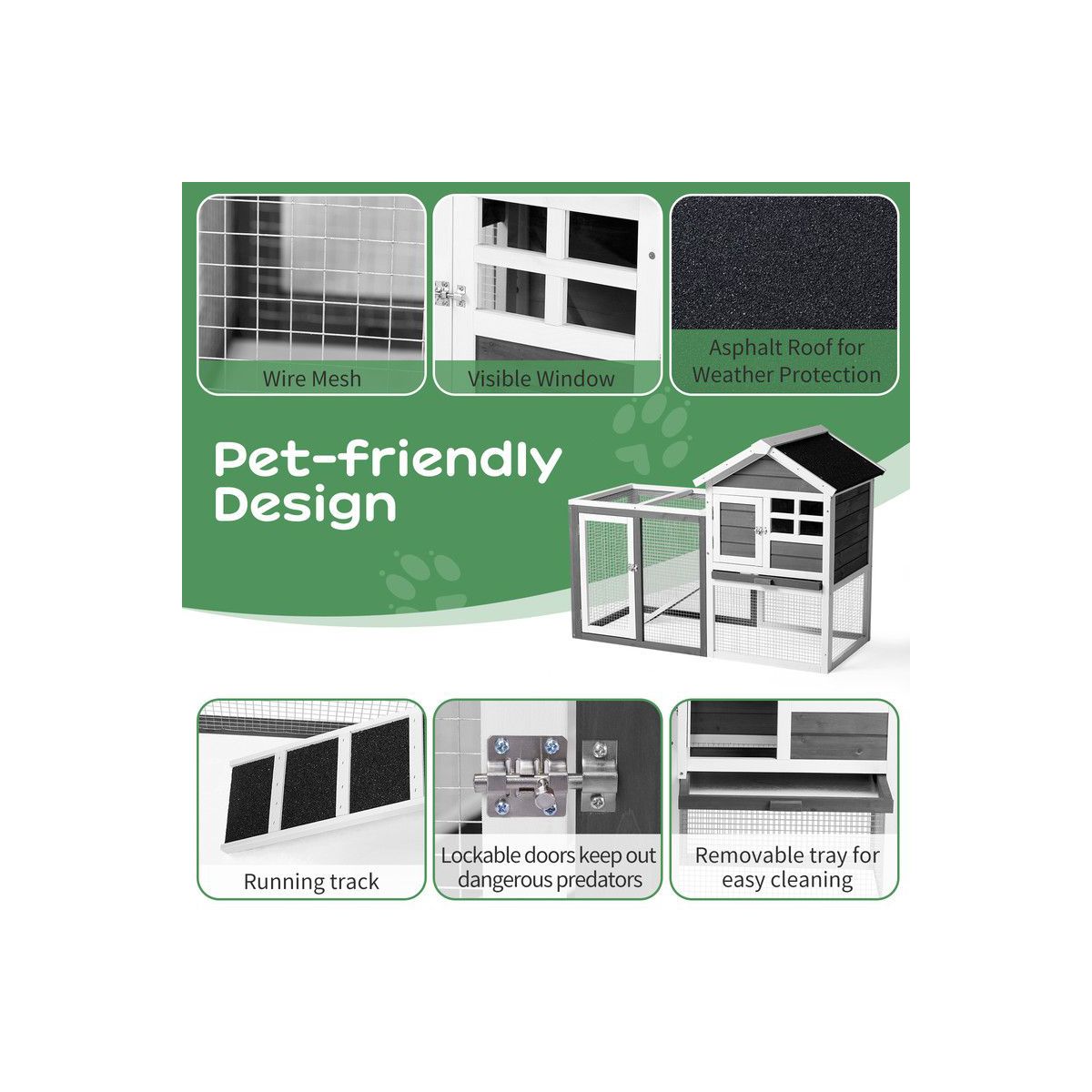 Chicken House with Leakproof Pull-Out Tray and UV-Resistant Roof Panel