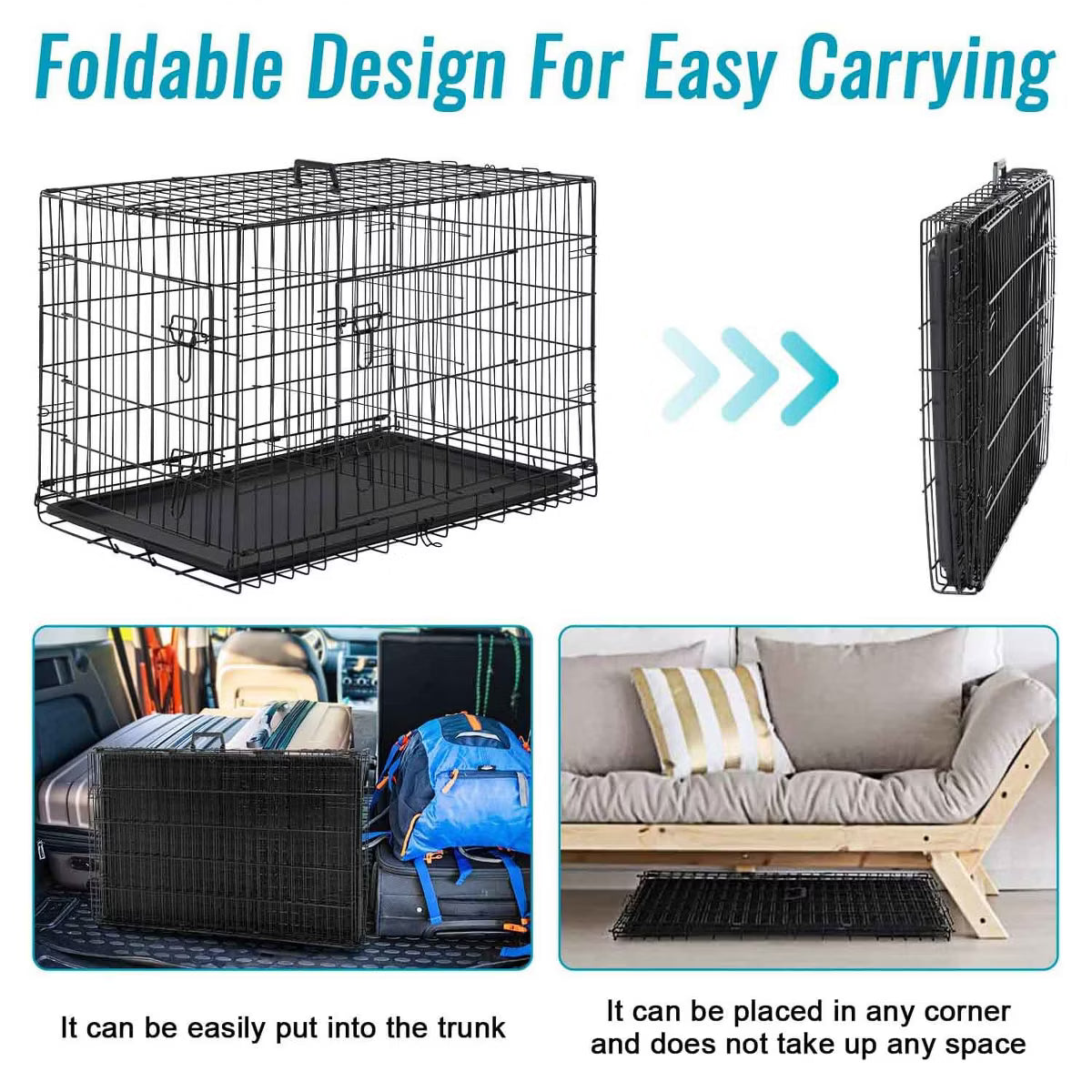 Dog Crate for Small Dogs 24 Inch Folding Metal WirePet Cage Double Door