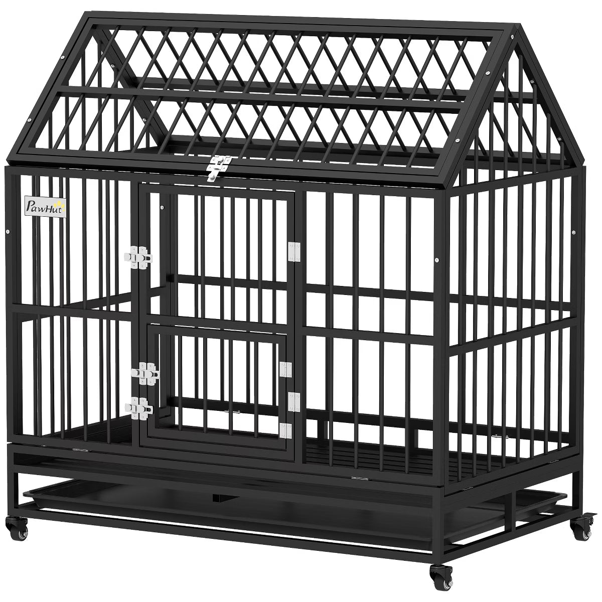 Heavy Duty Dog Crate, Strong Steel Large Dog Crate with 4 Lockable Wheels,