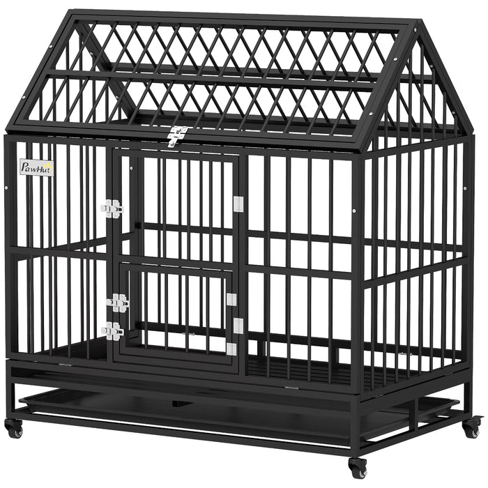 Heavy Duty Dog Crate, Strong Steel Large Dog Crate with 4 Lockable Wheels,