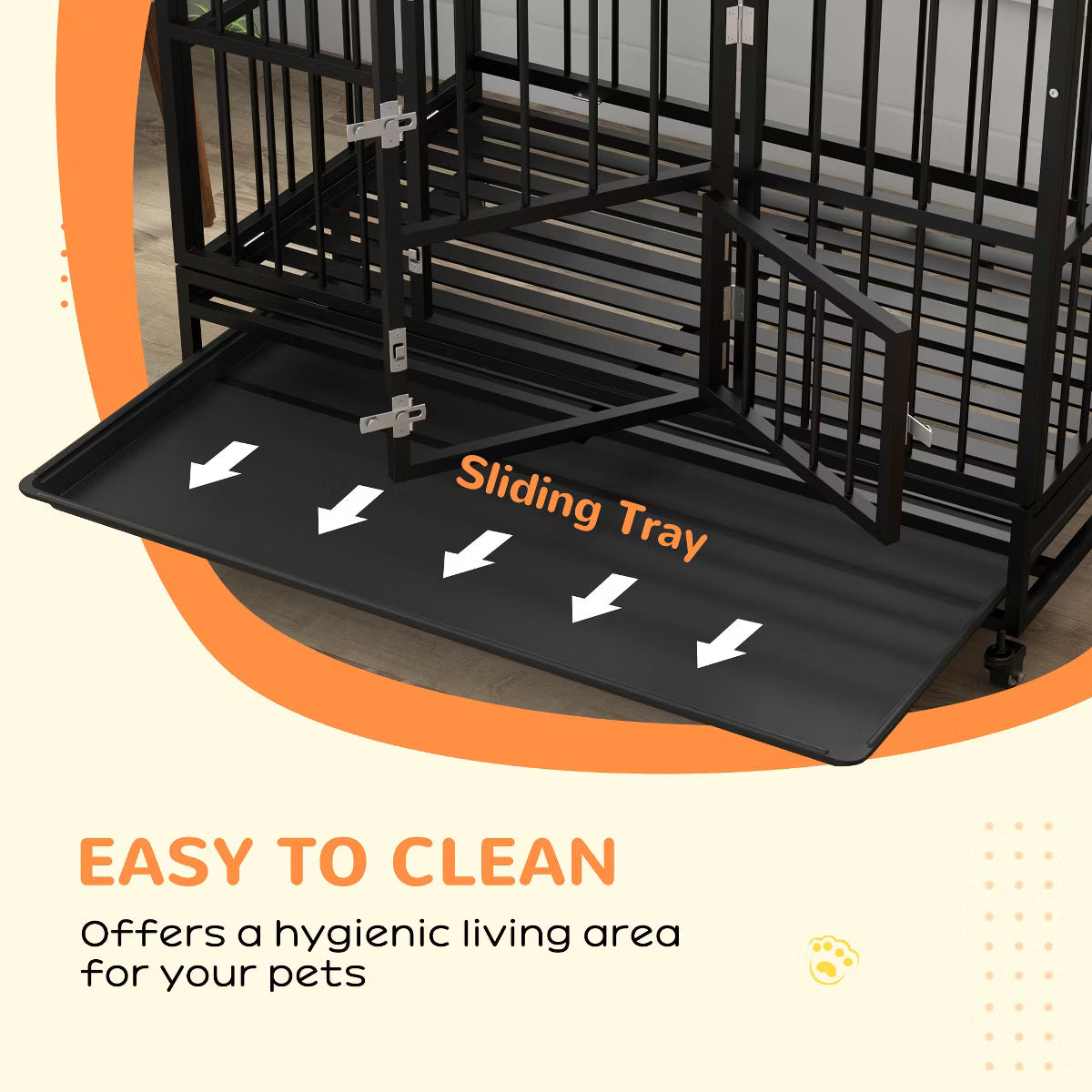 Heavy Duty Dog Crate, Strong Steel Large Dog Crate with 4 Lockable Wheels,