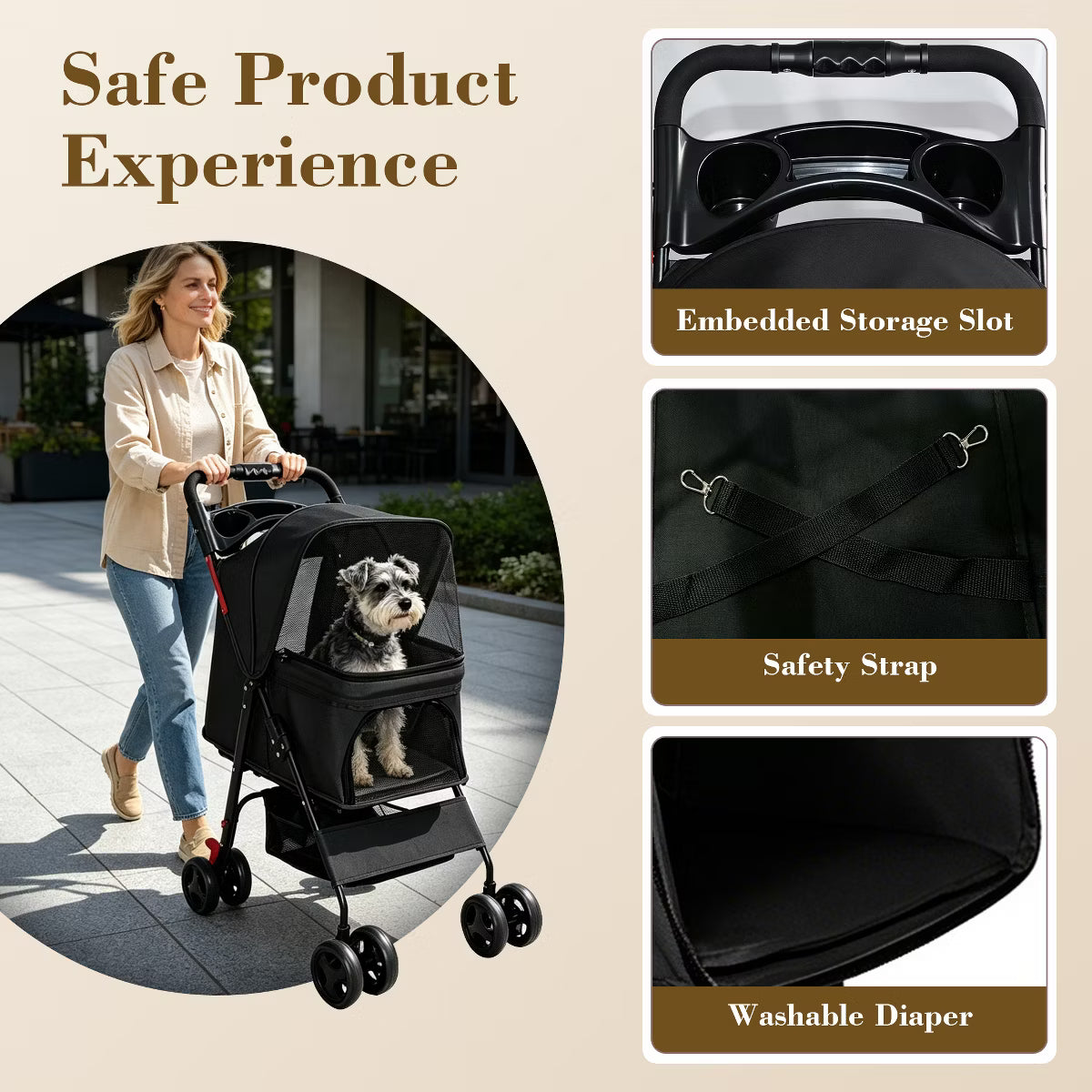 Pet Stroller for Small Dogs and Cats Under 28 lbs,