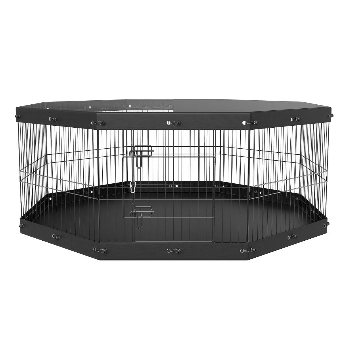 8 Panel Foldable Metal Exercise Pen, Top Cover & Bottom Pad, 24" H Indoor Outdoor Fence