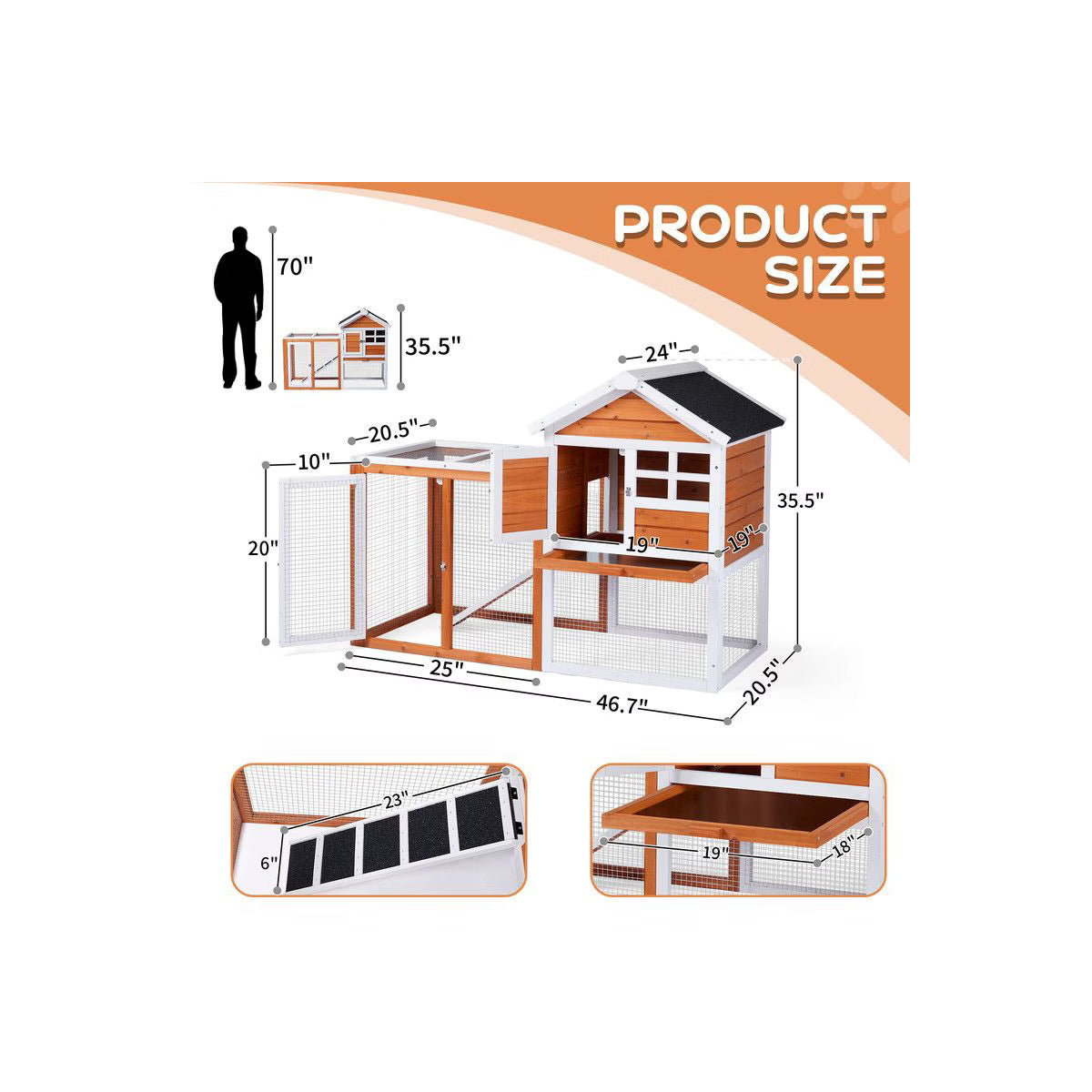 Chicken House with Leakproof Pull-Out Tray and UV-Resistant Roof Panel