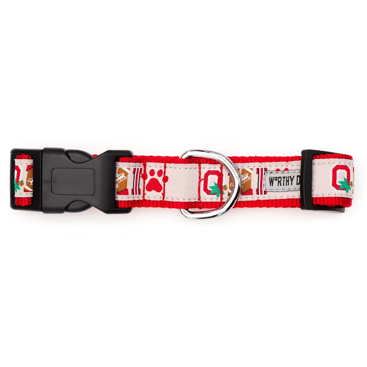 The License House Ohio State Buckeyes Paw Print OH-IO Dog Collar - Red - S