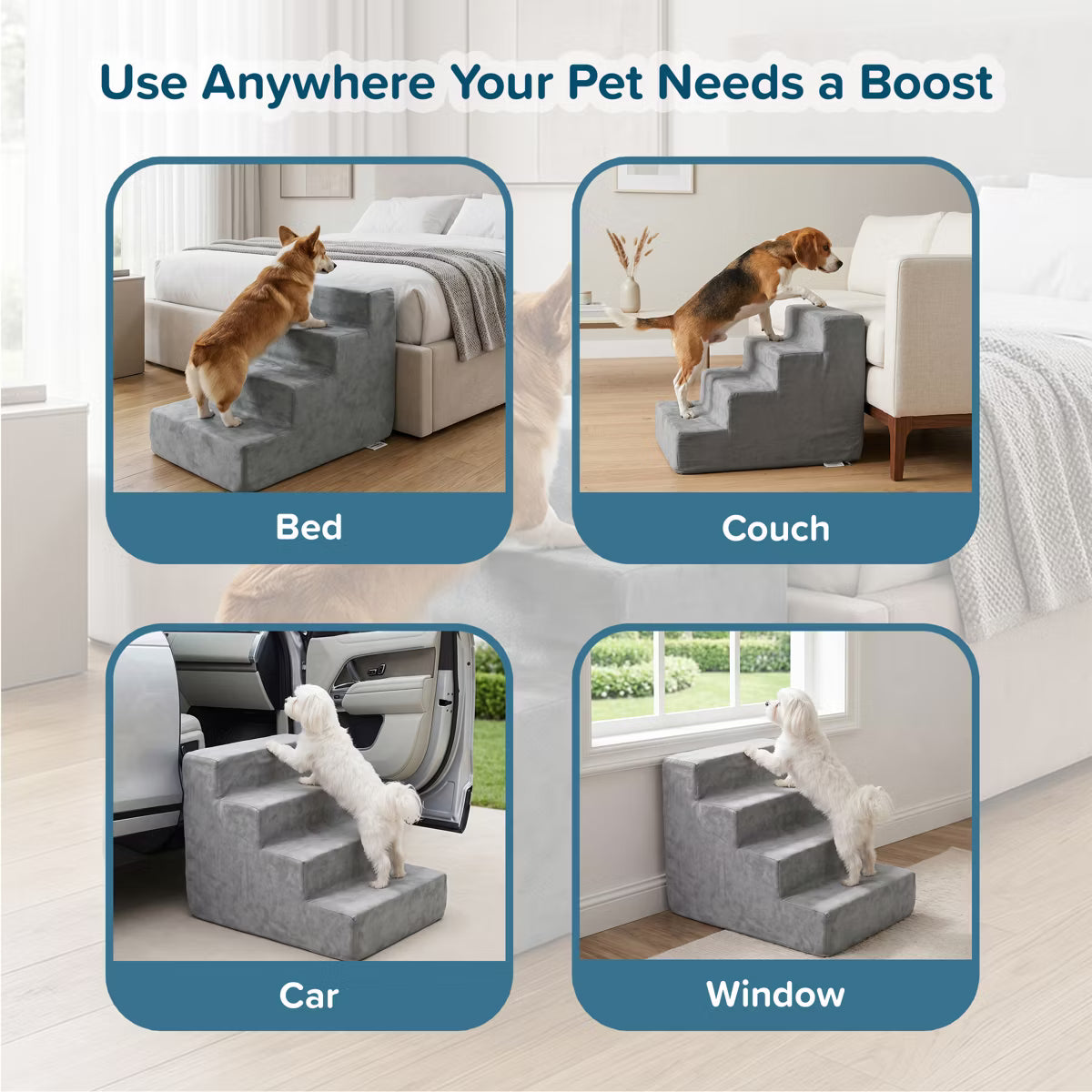4-Step Stairs for Dogs and Cats - High-Density Foam