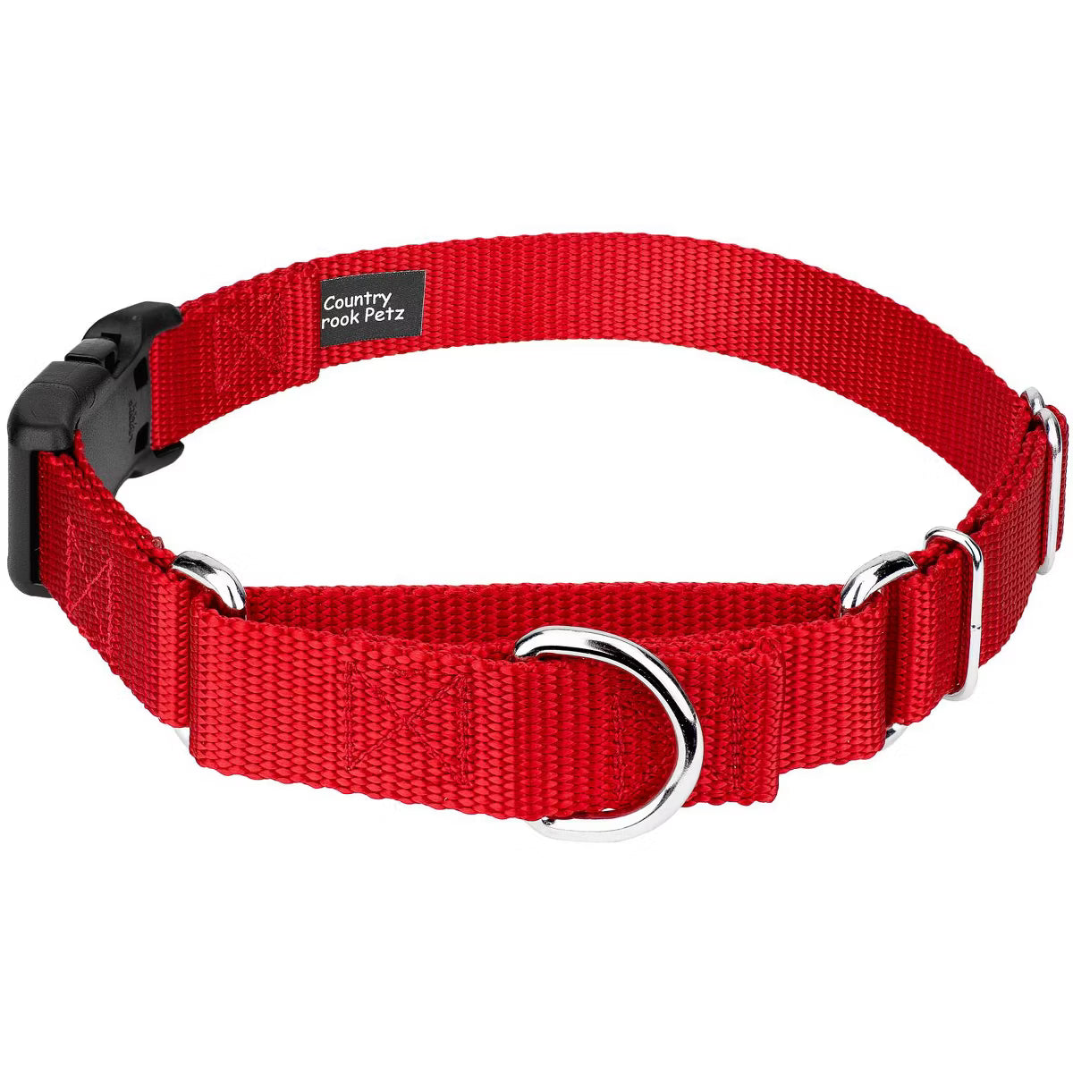 Heavy Duty Nylon Martingale Dog Collar  (1 Inch, Medium, Bright Red)