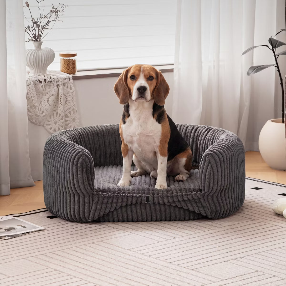 32.6" Orthopedic Corduroy Dog Couch Bed With High Backrest For Dogs Up To 70lbs