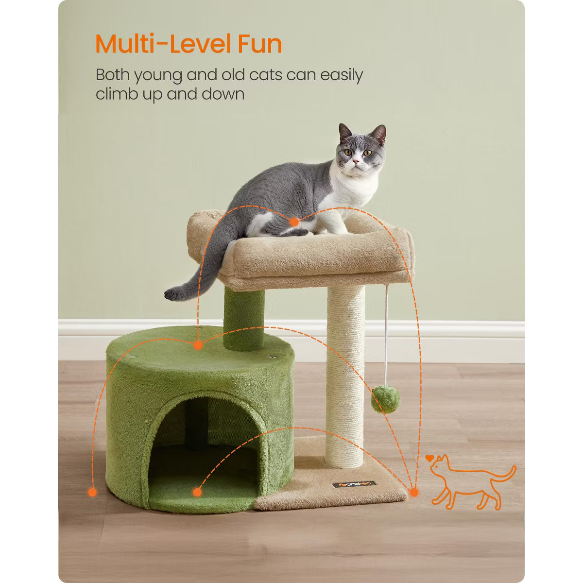 Cat Tree Tower with Sisal Scratching Post, Cat Condo with Padded Perch,