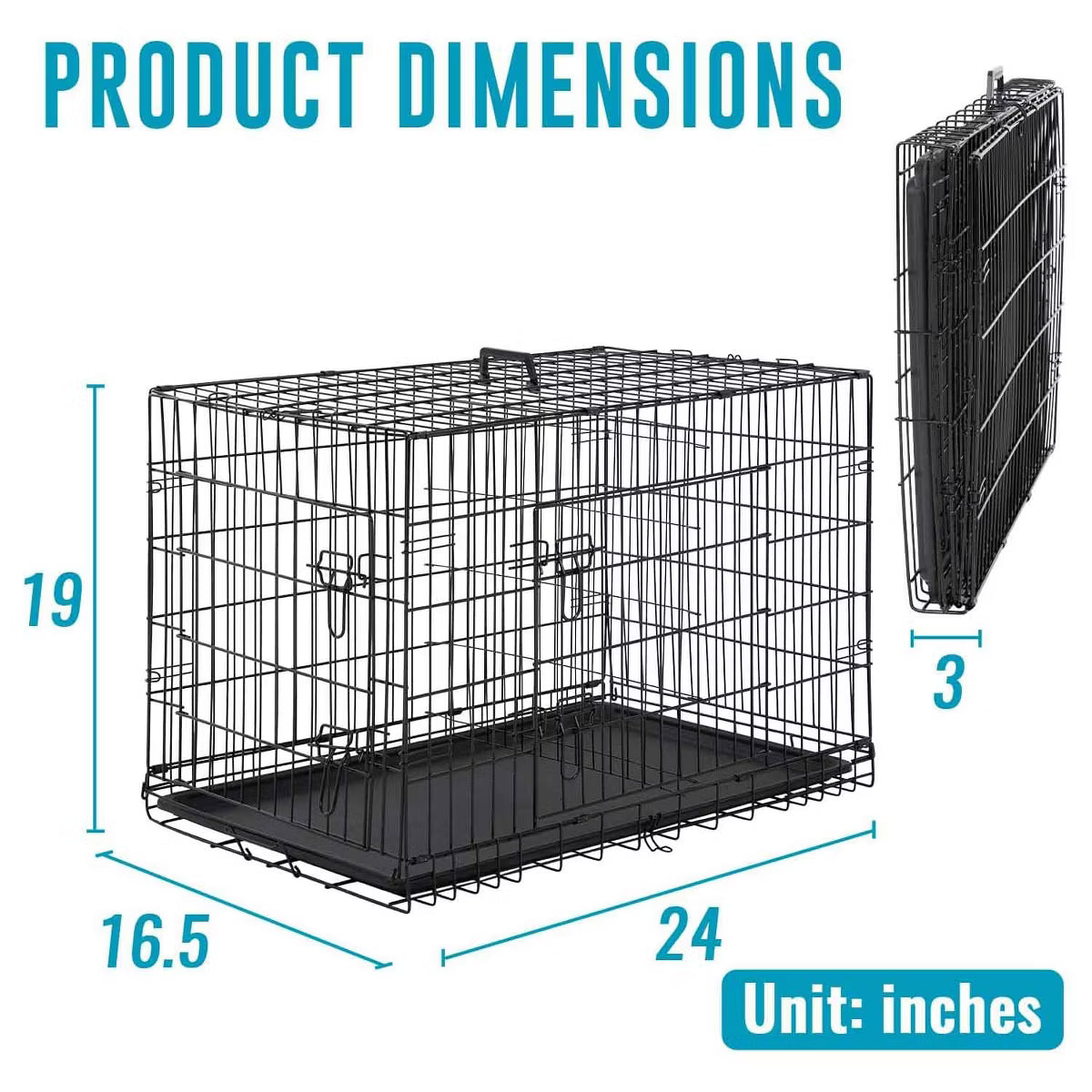 Dog Crate for Small Dogs 24 Inch Folding Metal WirePet Cage Double Door