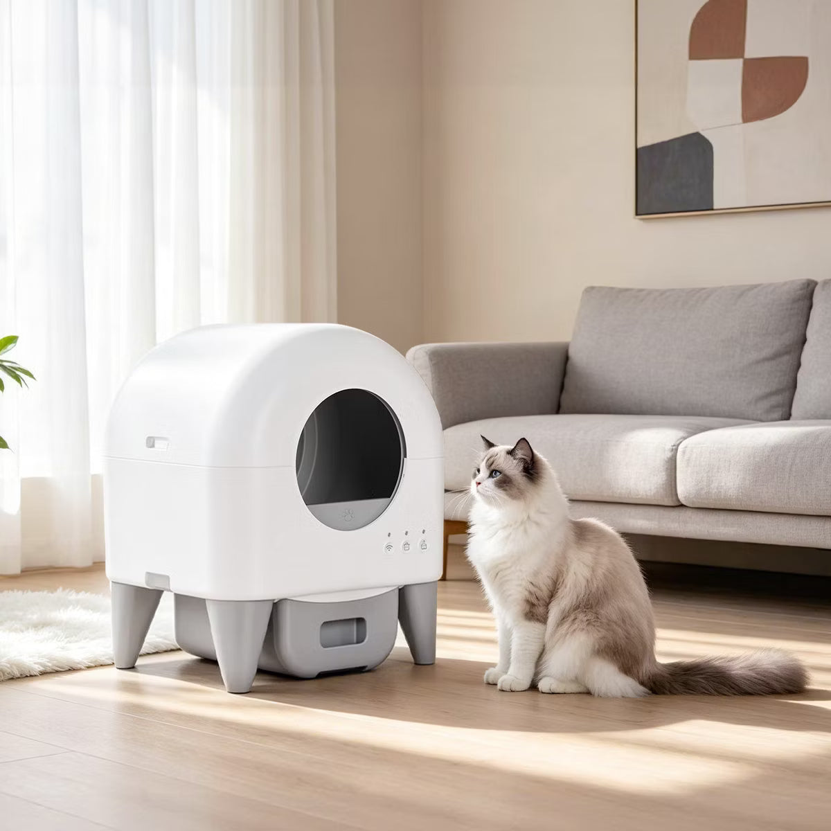 95L Self Cleaning Automatic Cat Litter Box, White.