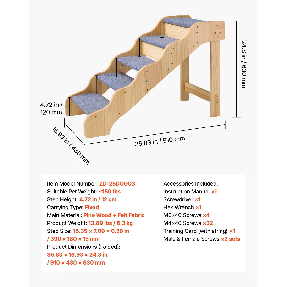 5-Step Dog Stairs for High Beds, Sofa & Cars