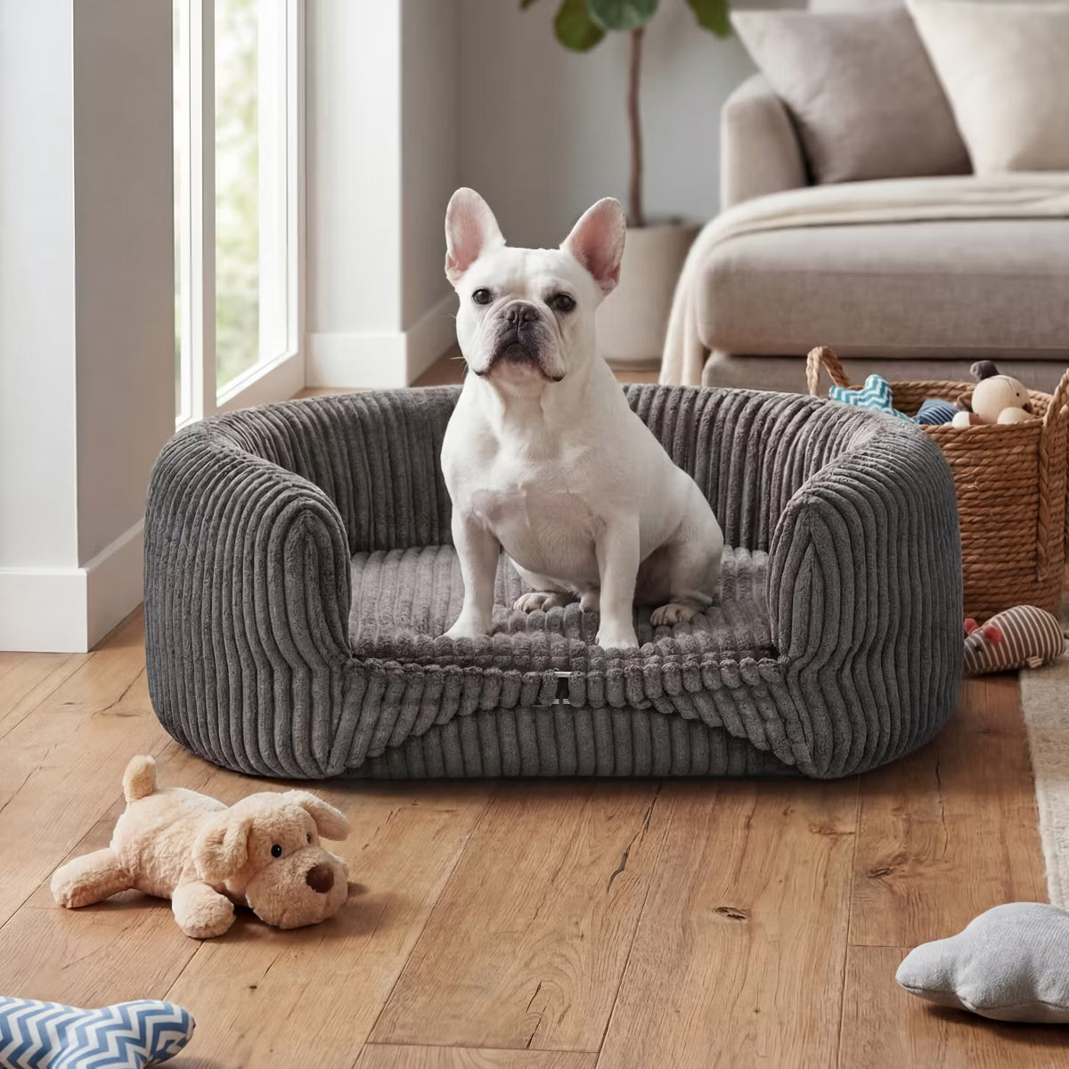 Furniture Style Black Corduroy Elevated Dog Couch Bed For Dogs Up To 70 lbs,