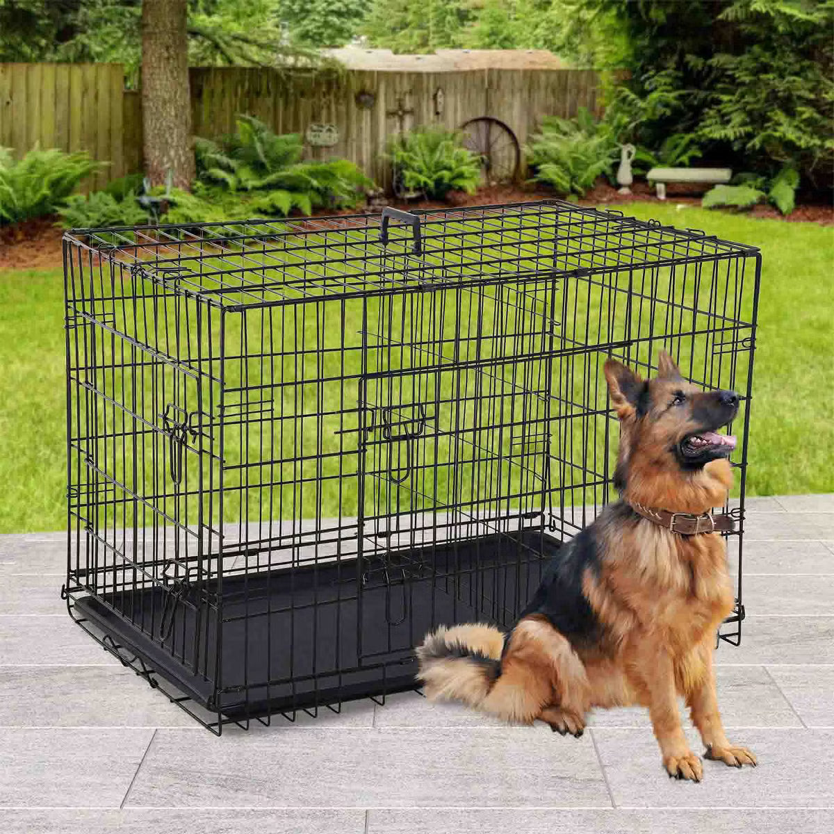 42 Inch Dog Crates for Large Dogs Folding Metal Wire Crates Dog Kennels Pet Dog Cage Crate with Double-Door