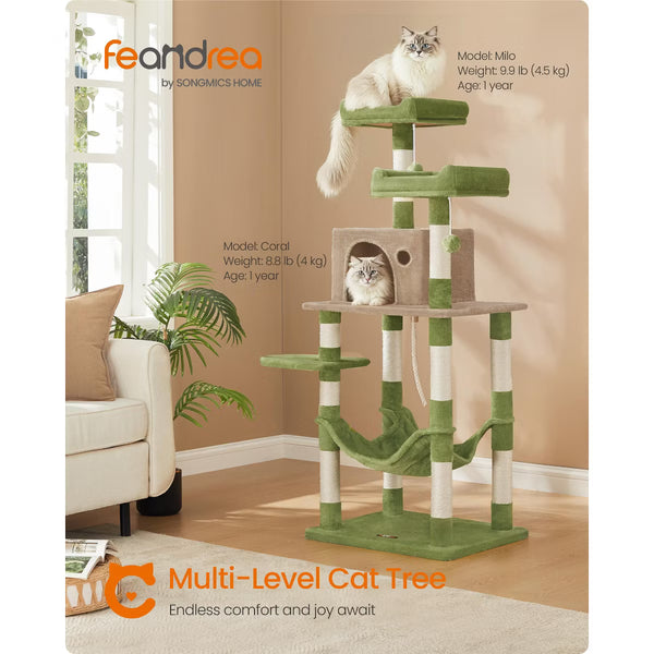 55.8-Inch Cat Tower, Multi-Level Plush Condo with 11 Scratching Posts