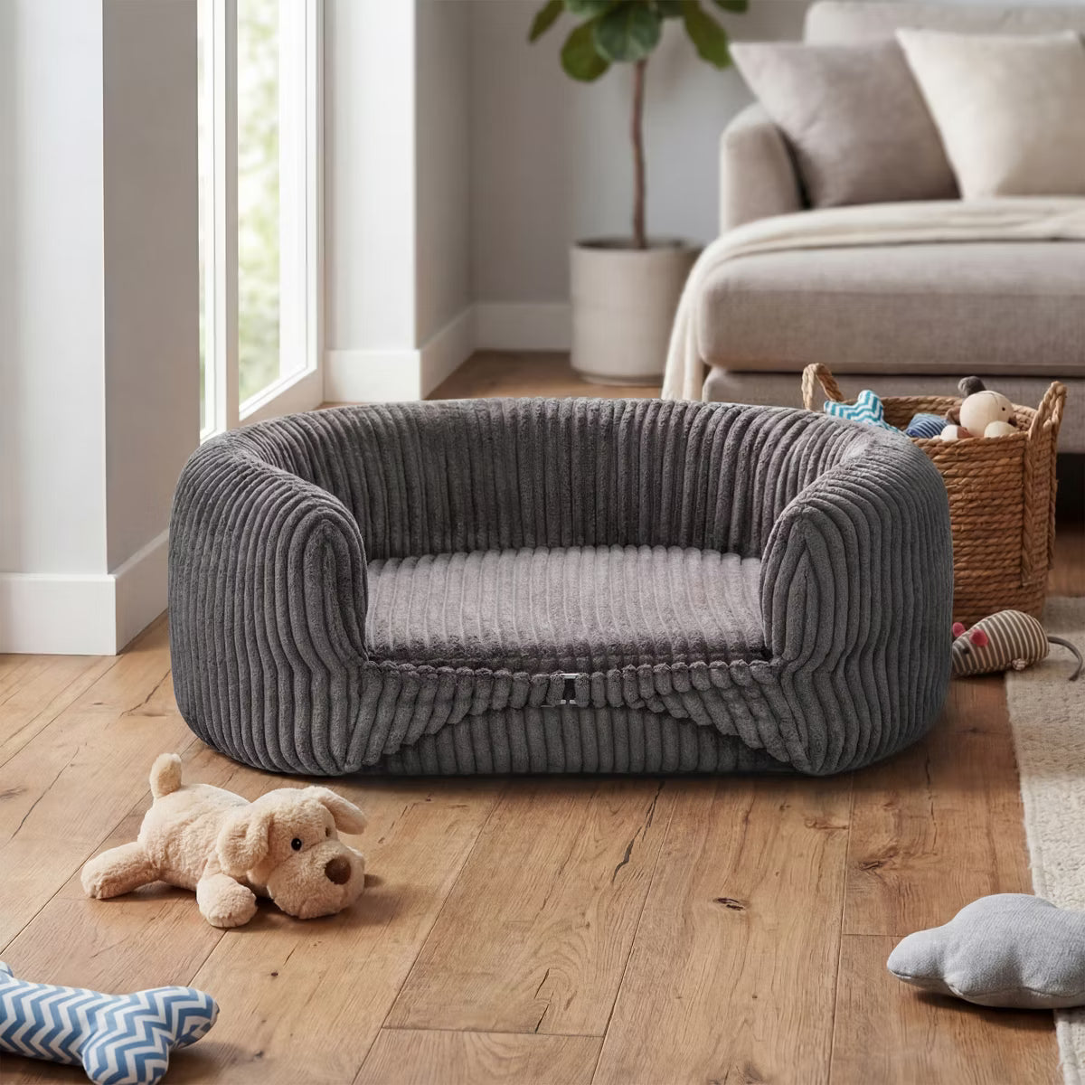 Furniture Style Black Corduroy Elevated Dog Couch Bed For Dogs Up To 70 lbs,