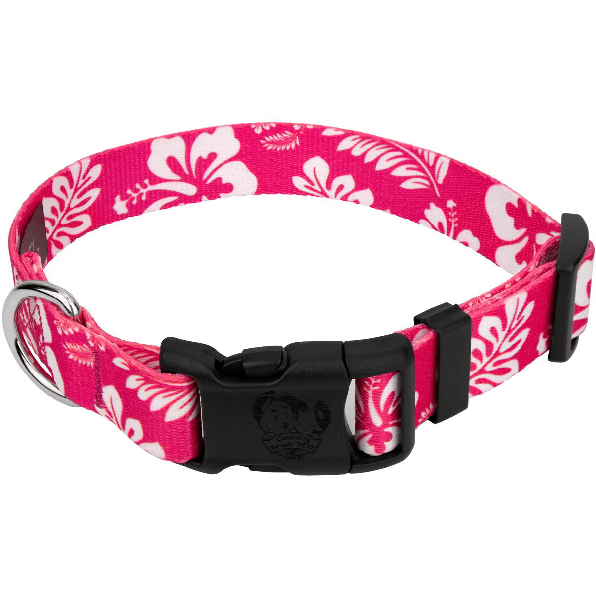 Pink Hawaiian Everyday Dog Collar Made in The U.S.A. (1 Inch, Medium