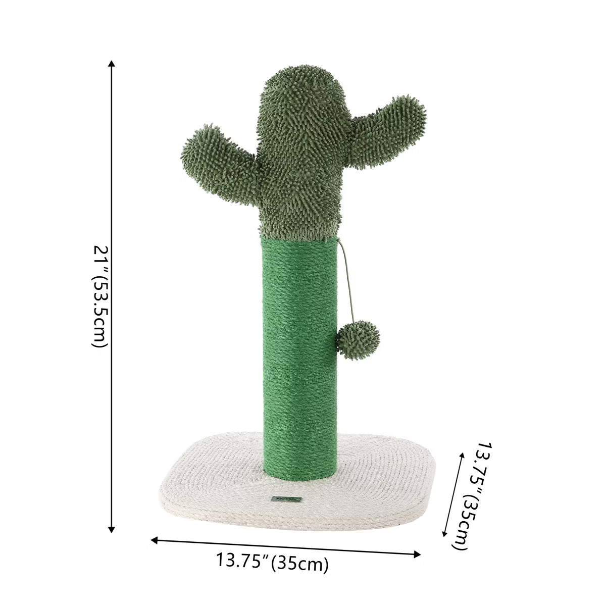 21" Modern Jute Cactus Cat Scratching Post with Fuzzy Toy, Green/White