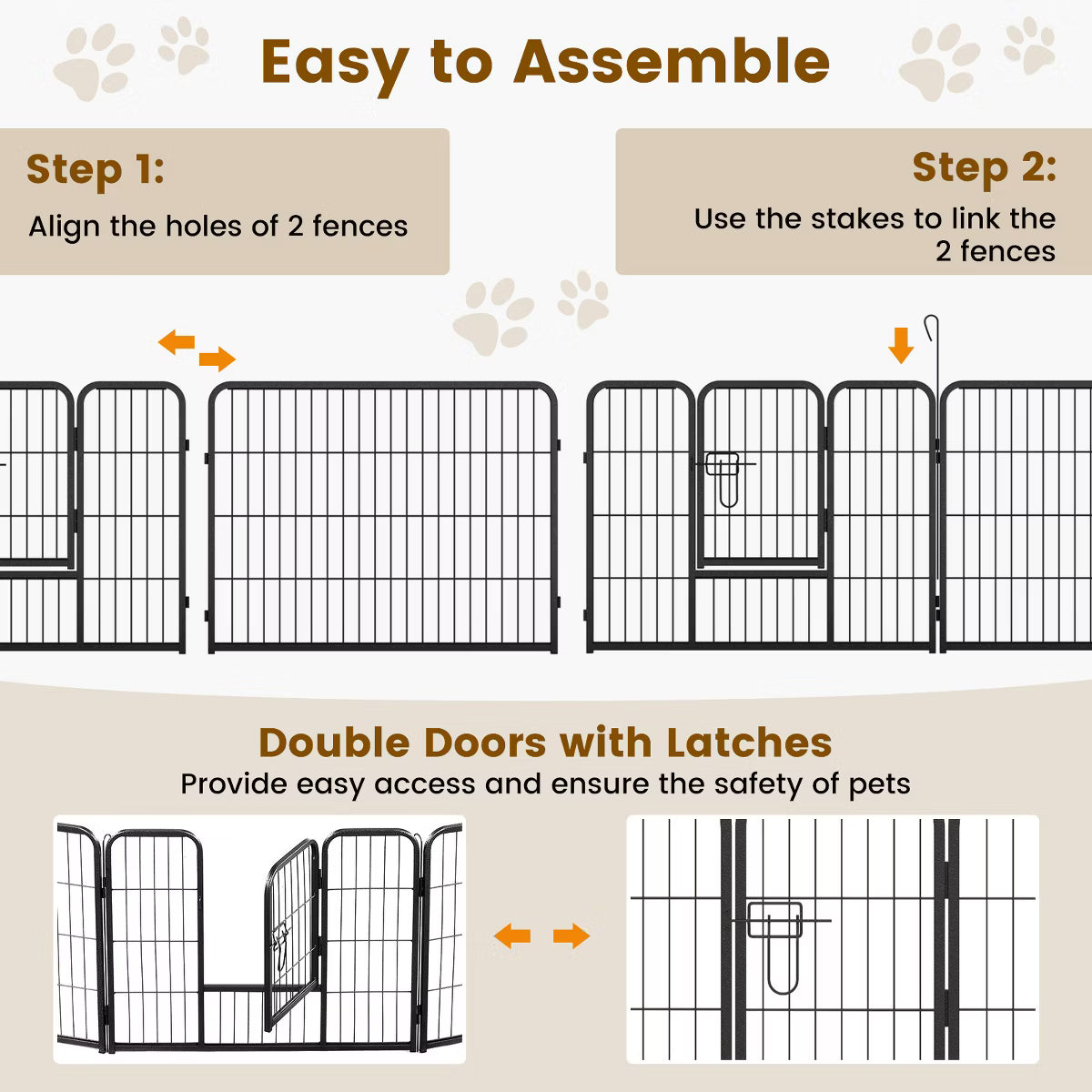 16 Panel 24" Height Pen Fence w/ Lock Indoor Outdoor Foldable Fencing Gate