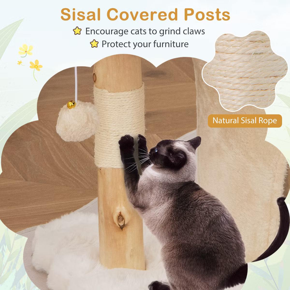 32 inch Cute Wood Cat Tree w/ Scratching Posts Pet Condo Furniture Activity Center